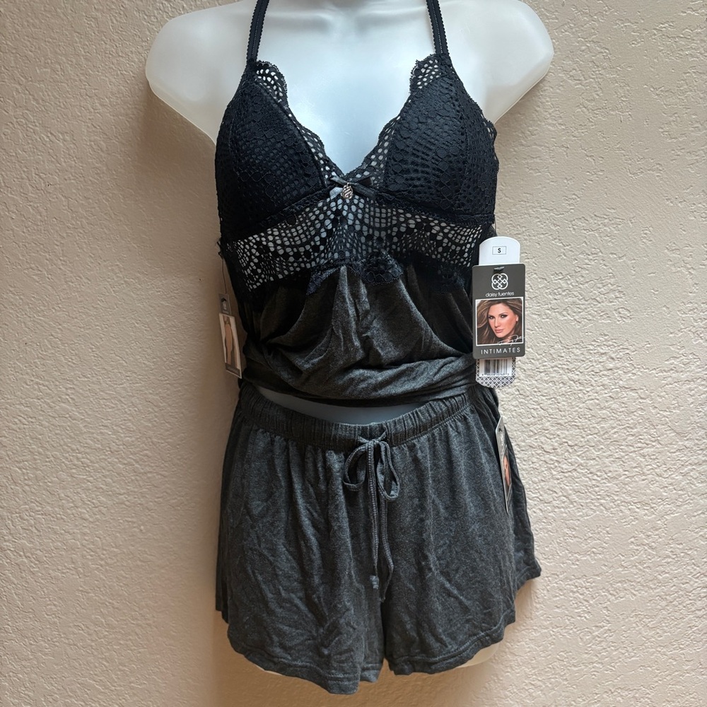 Sexy Sleepwear Charcoal Lace Racerback W/ Shorts